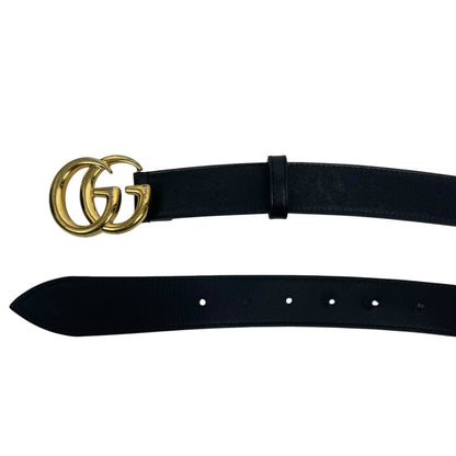 Gucci GG Marmot 30mm Thin Leather Belt Black Gold Buckle Men Size 105/42