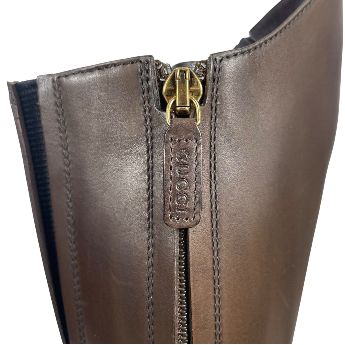 Gucci Victoria Equestrian Leather Tall Riding Boots Dark Brown Size 37