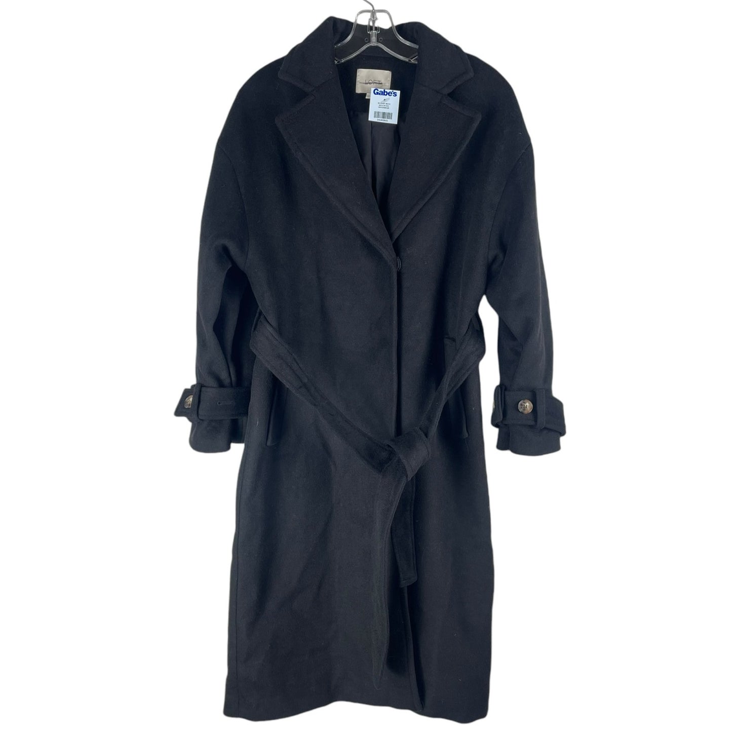 Ann Taylor LOFT Modern Tie Waist Long Trench Coat Black Size L