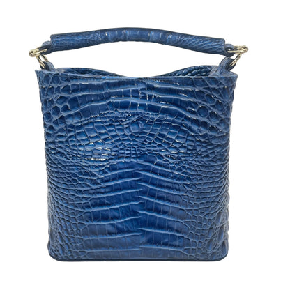 Brahmin Mini Amelia Bucket Bag Melbourne Croc Embossed Electric Blue