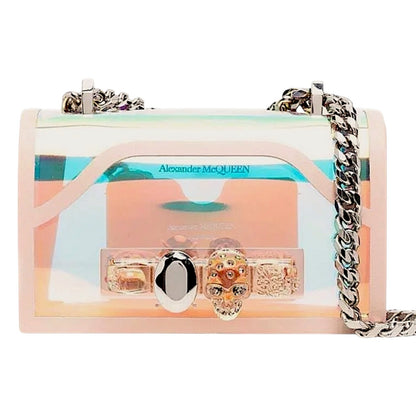 Alexander McQueen Mini Jewelled Crossbody Bag Holographic Pink PVC Leather
