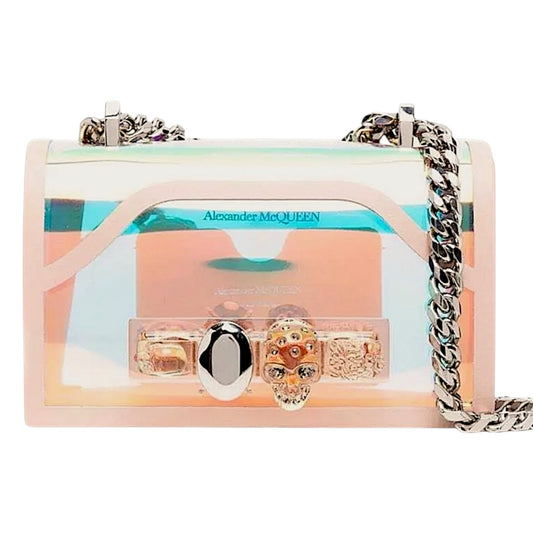 Alexander McQueen Mini Jewelled Crossbody Bag Holographic Pink PVC Leather