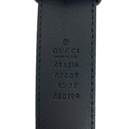 Gucci Marmot GG Logo Leather Thin Belt Black Gold Buckle Men Size 95/ 38