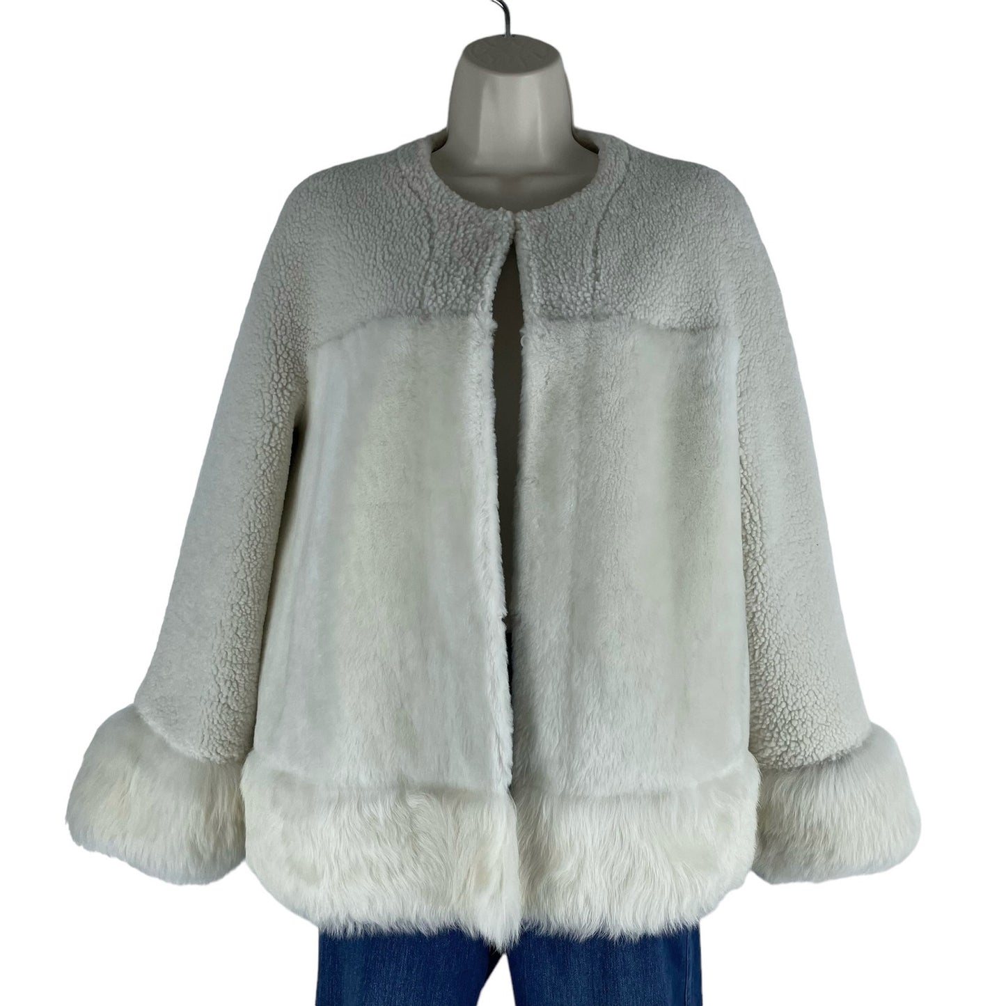 Loro Piana Collarless Fur Jacket White Lambskin Reversible Size 46 Large