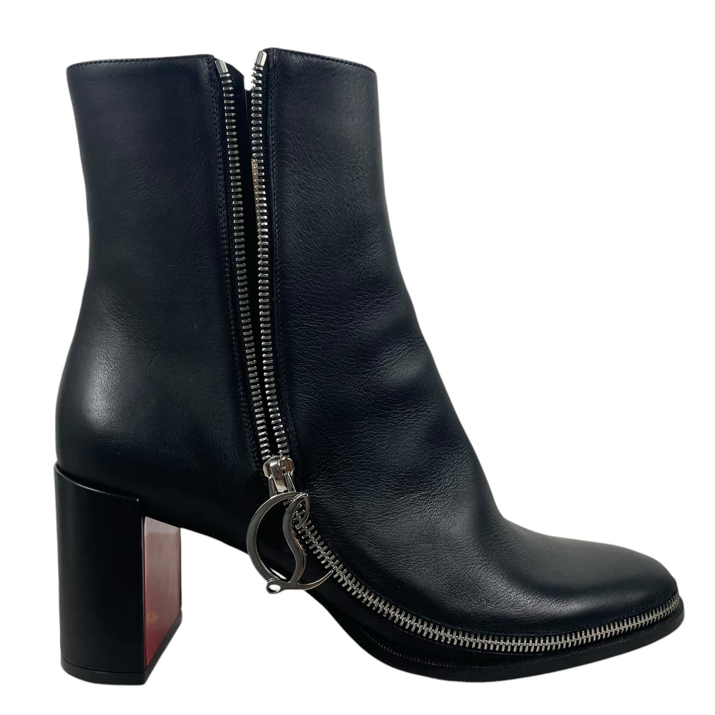 Christian Louboutin CL Zip 70 Calf Leather Ankle Boots Black Size 40