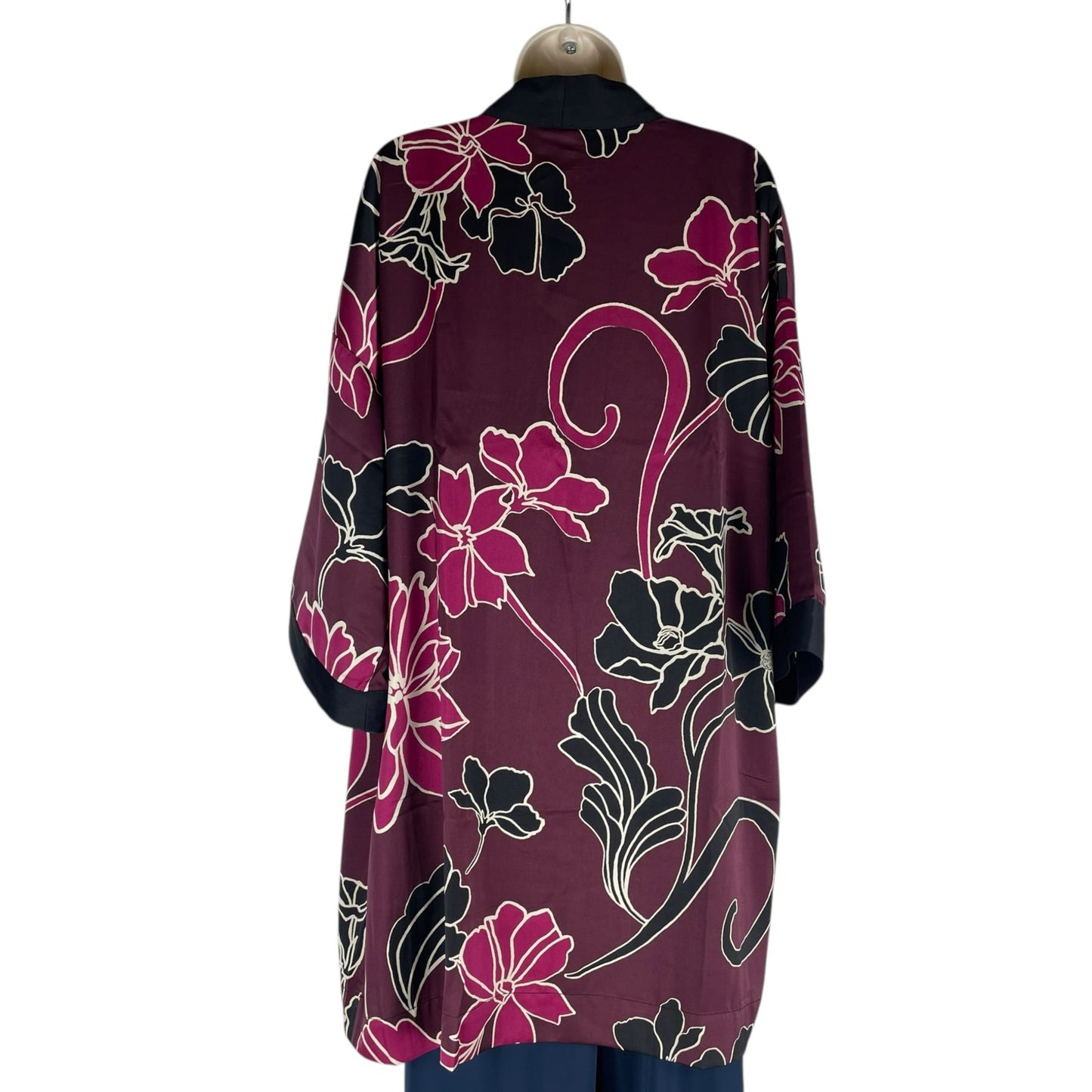 Chico's Travelers Floral Printed Kimono Jacket Deep Chianti Size L/XL