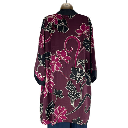 Chico's Travelers Floral Printed Kimono Jacket Deep Chianti Size L/XL