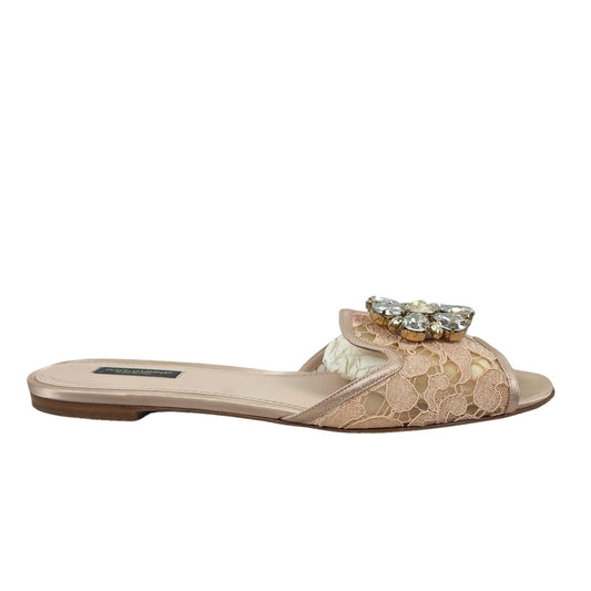 Dolce & Gabbana Lace Rainbow Slide Bianca Crystal Pink Size 40.5