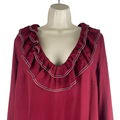 Tularosa Heather Blouse Ruffle Collar Tassel Tie Back Red Size L