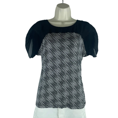 Armani Exchange Sheer Yoke Top Short Sleeve Printed Top Black Size XXS