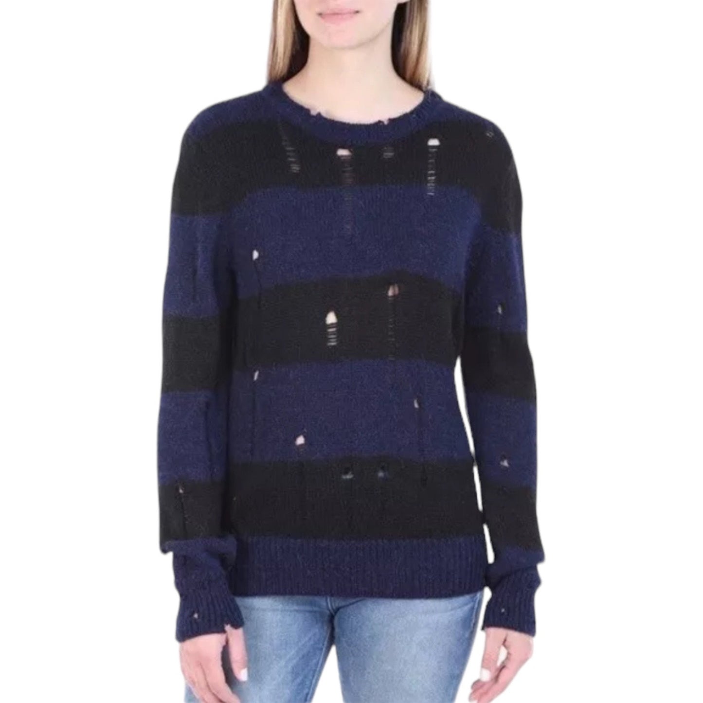 IRO Jeans Stys Distress Alpaca Blend Sweater Blue Black Size M