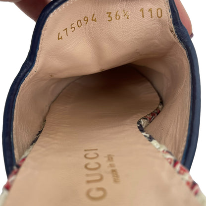 Gucci Princetown Tweed Mules Horsebit Gardenia Ink Blue Size 36.5