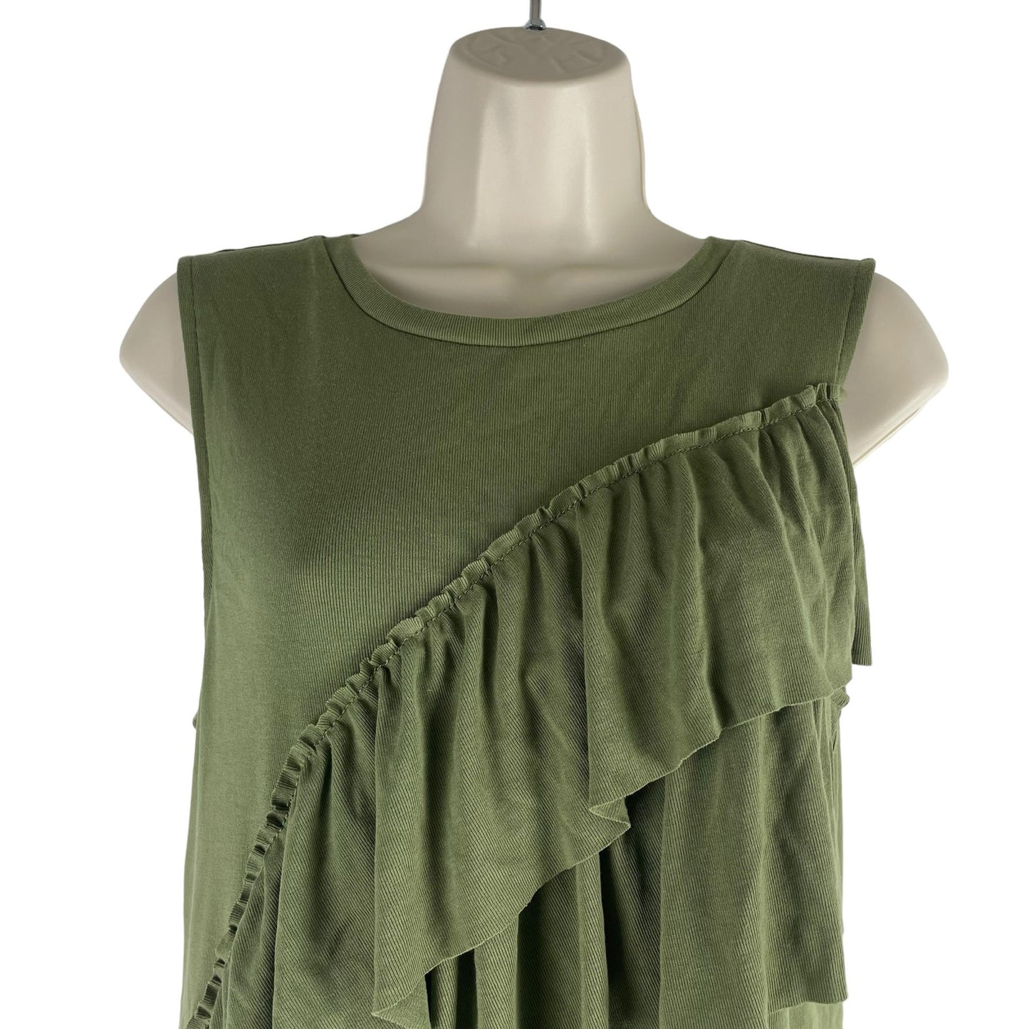 J. Crew Tiered Ruffle Drapey Crew Neck Tank Top Green Size M