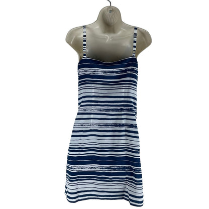 CAbi Nautical Stripe Mini Sun Dress Front Knot Blue White Size XS