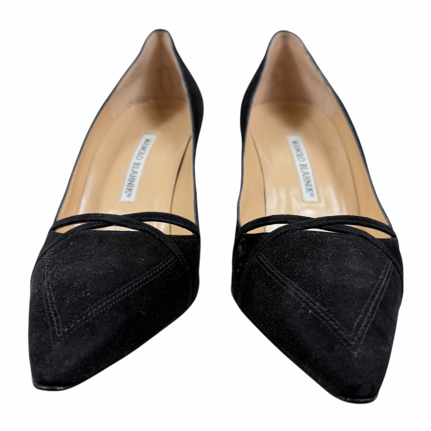 Manolo Blahnik Criss Cross Pointed Toe Suede Pump Black Size 40