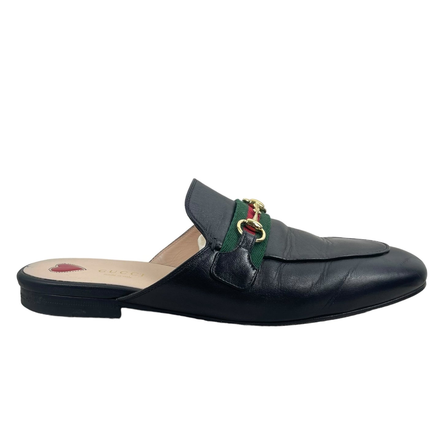 Gucci Princetown Leather Horsebit Web Mules Slipper Black Size 39