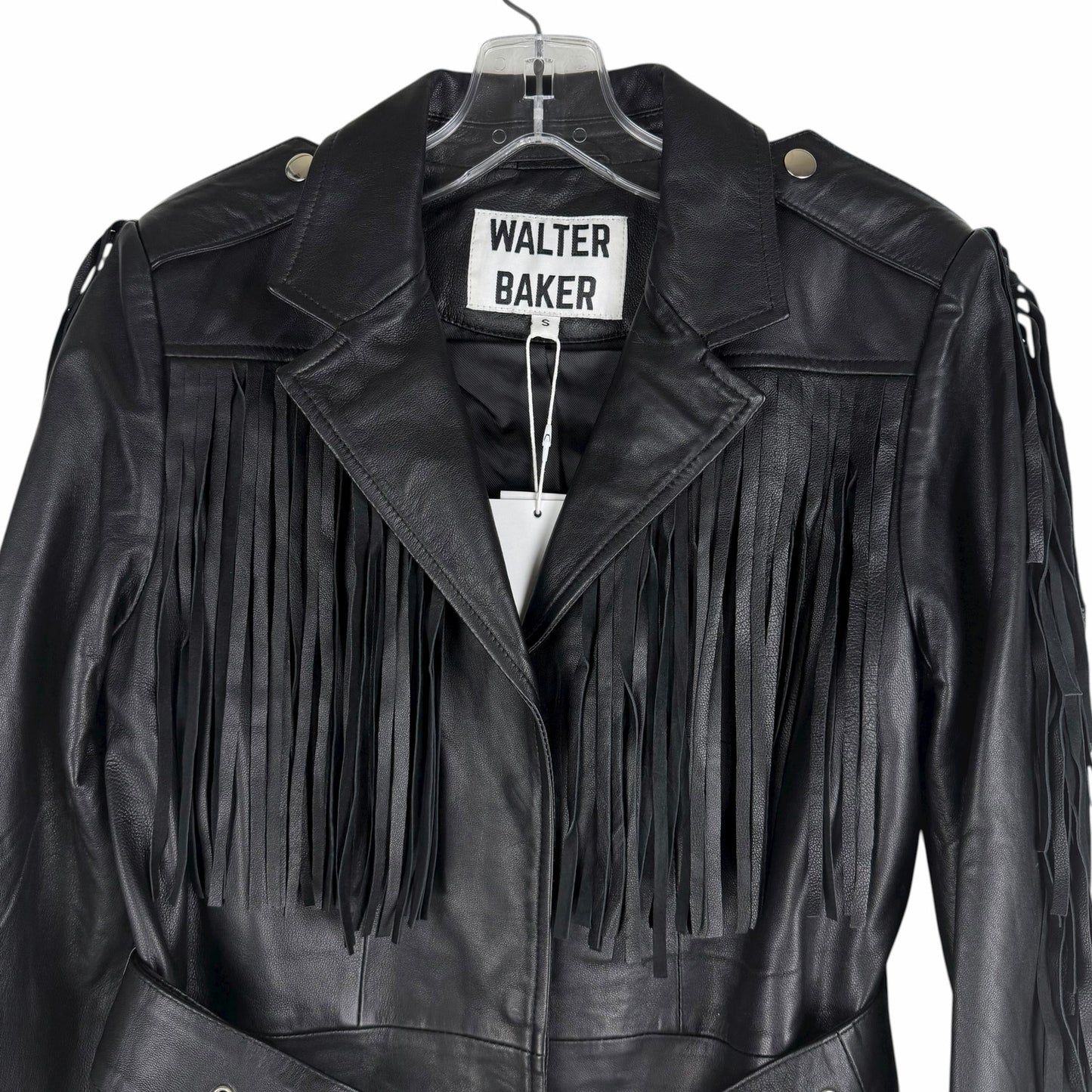 Walter Baker Linda Fringe Belted Lamb Leather Jacket Black Size S