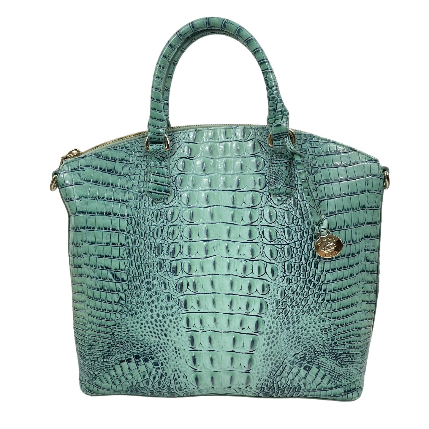 Brahmin Large Duxbury Satchel Bag Biscay Melbourne Blue Green Leather Croc