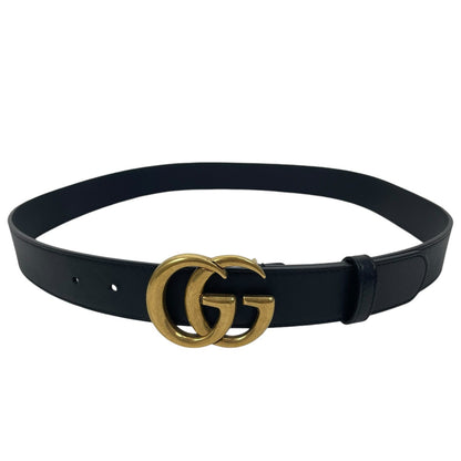 Gucci Marmot GG Logo Leather Thin Belt Black Gold Buckle Men Size 95/ 38