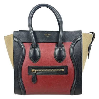 Celine Tricolor Mini Luggage Tote Bag Calf Leather Suede Rust Red Black