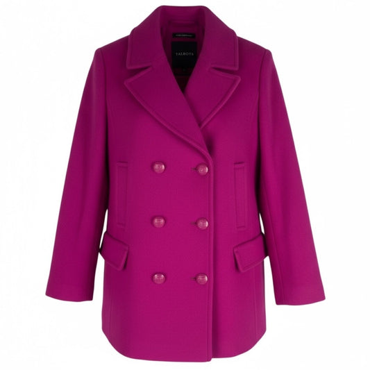 NEW Talbots Wool Blend Double Breasted Pea Coat Hot Pink Size 12