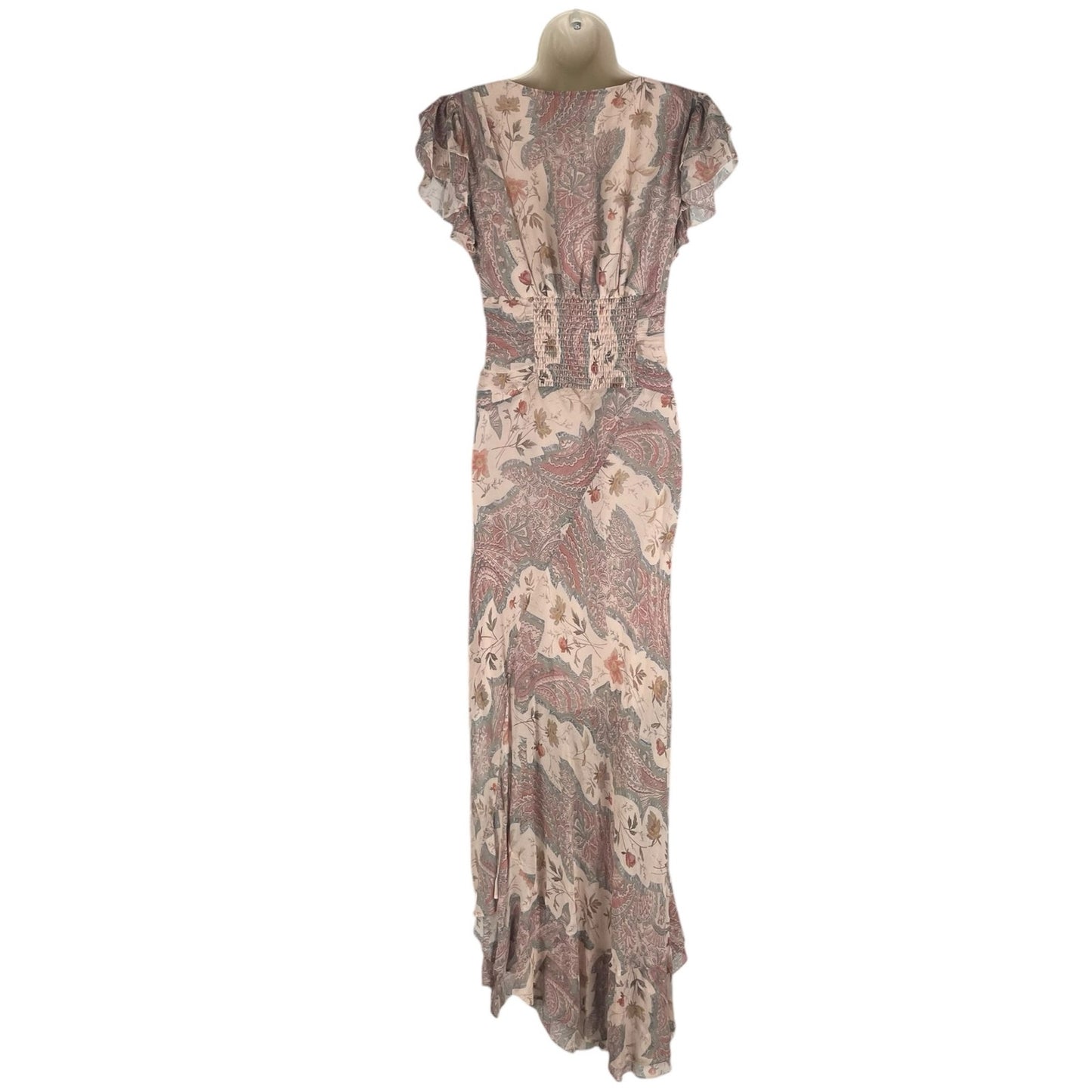 All Saints Brea Floral Print Cascade Maxi Dress Clay Pink Size 8