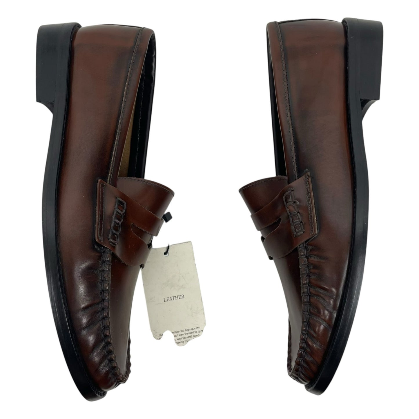 Mango Gathered Leather Moccasin Loafer Cognac Brown Size 40