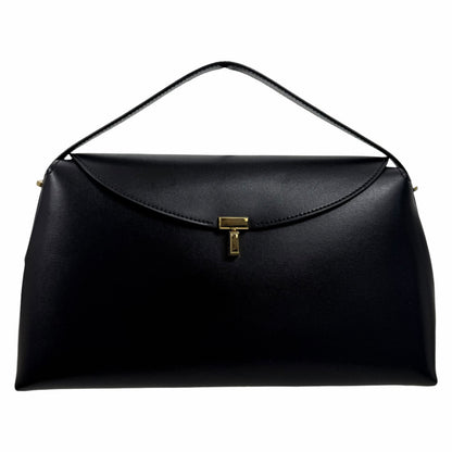 Toteme T Lock Leather Top Handle Satchel Bag Black Gold