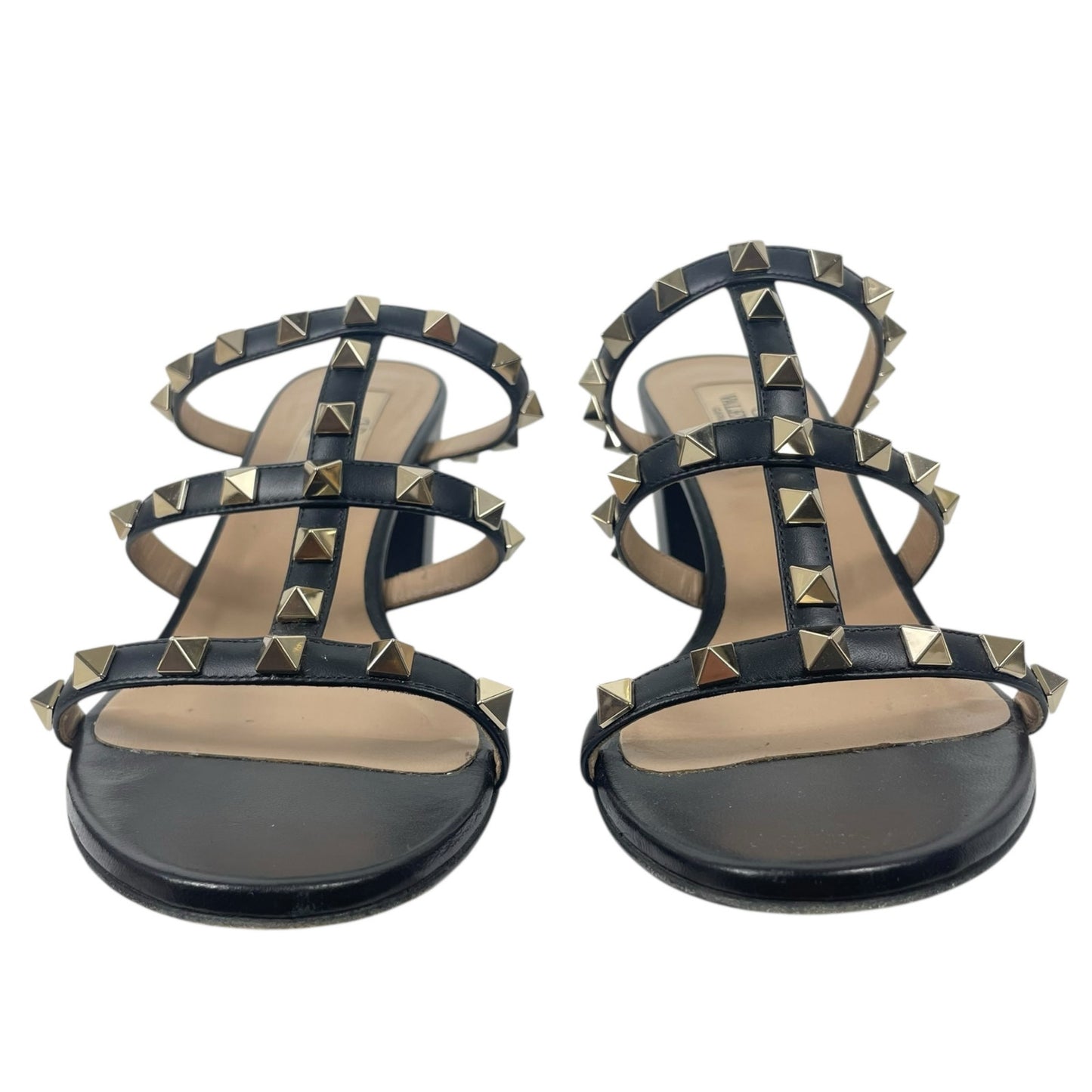 Valentino Garavani 60mm Rockstud Leather Slide Heel Sandal Black Size 37.5