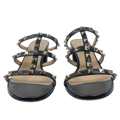 Valentino Garavani 60mm Rockstud Leather Slide Heel Sandal Black Size 37.5