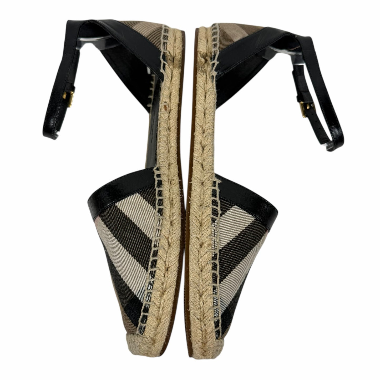 Burberry Abbington Nova Check Ankle Strap Espadrille Flats Black Size 41