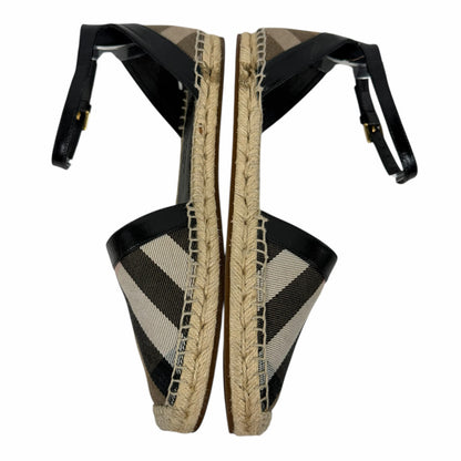 Burberry Abbington Nova Check Ankle Strap Espadrille Flats Black Size 41