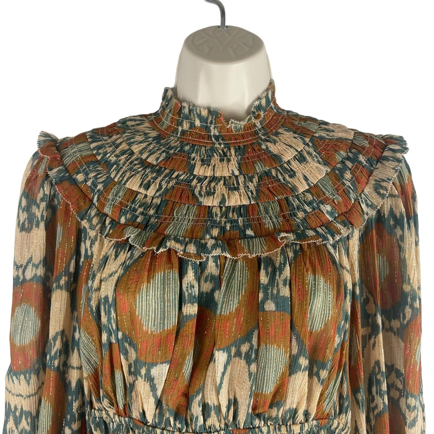 Ulla Johnson Noor Printed Blouse Bishop Sleeve Mock Neck Nimbus Size 4