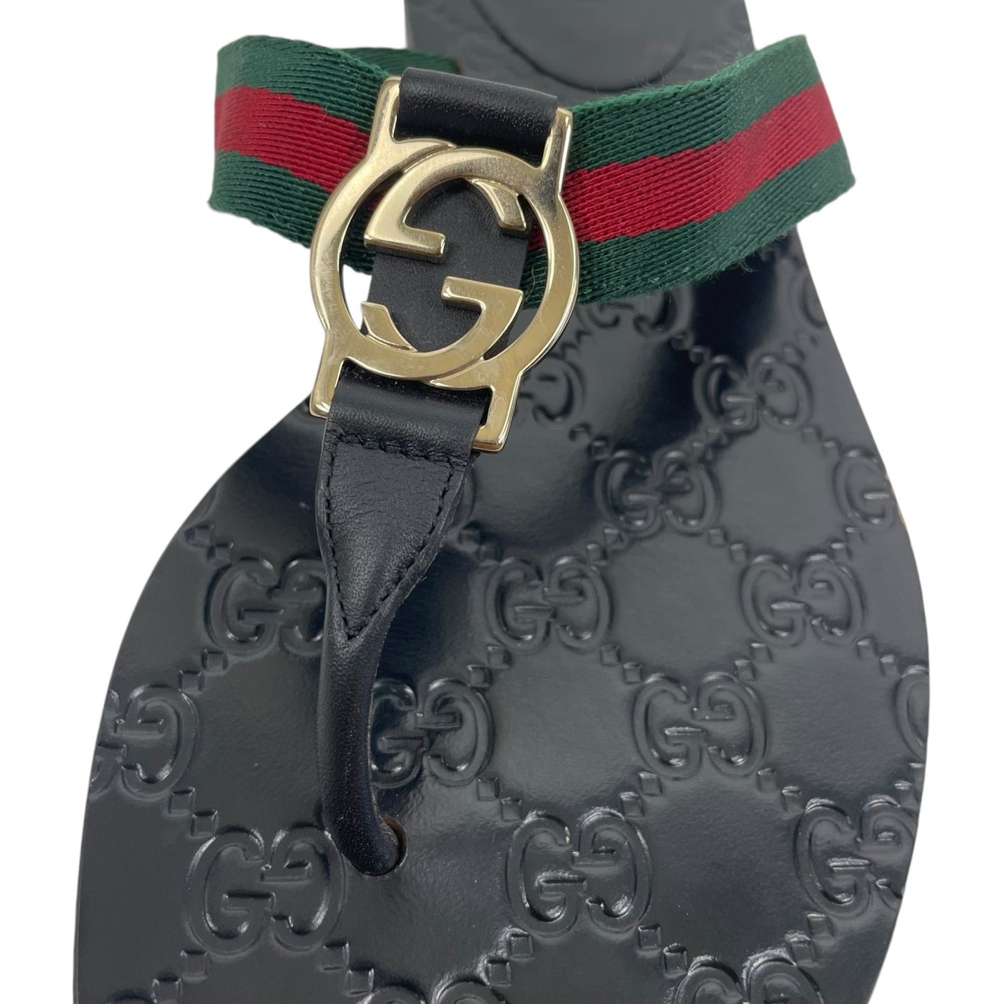 Gucci Interlocking GG Web Strap Thong Sandals Black Size 37