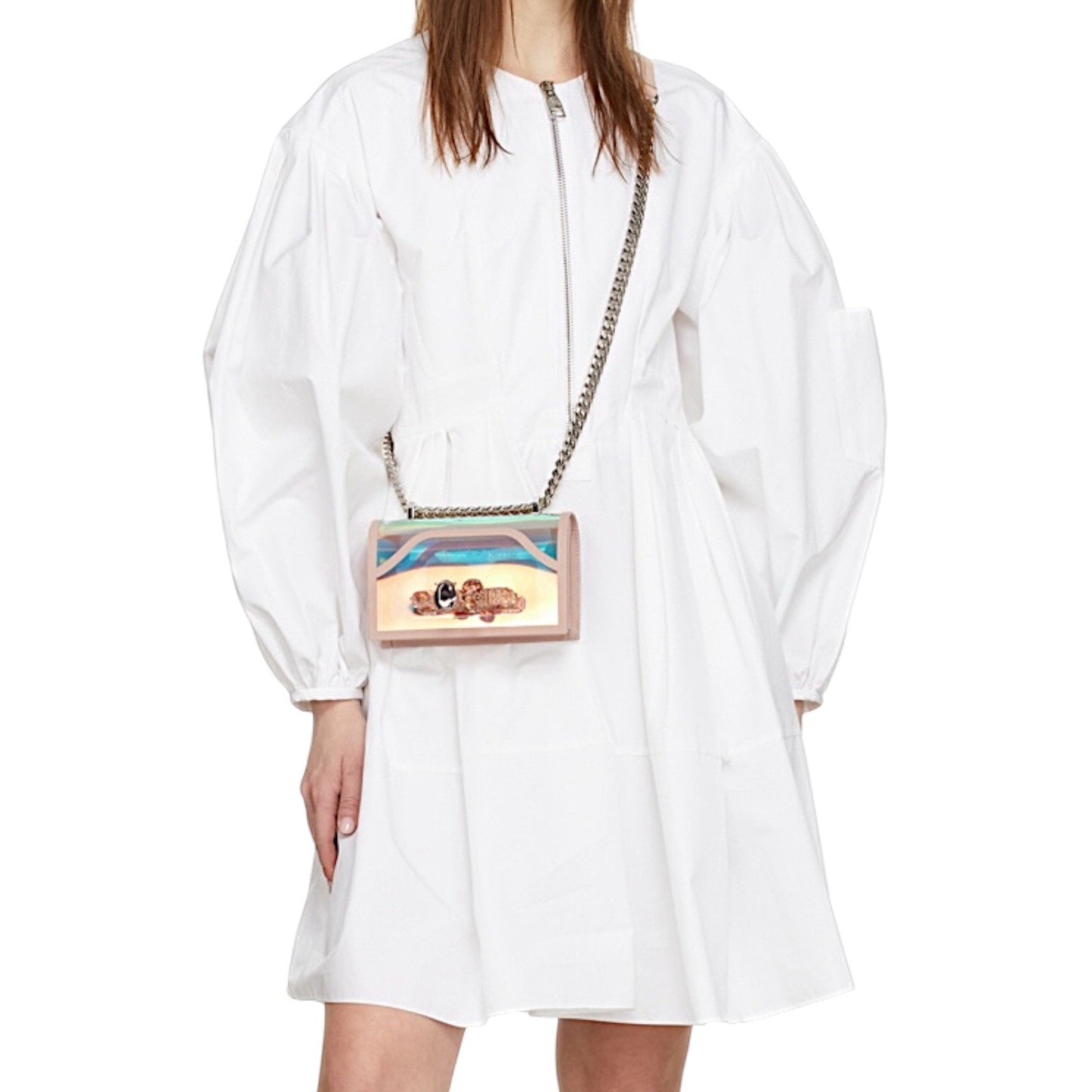 Alexander McQueen Mini Jewelled Crossbody Bag Holographic Pink PVC Leather