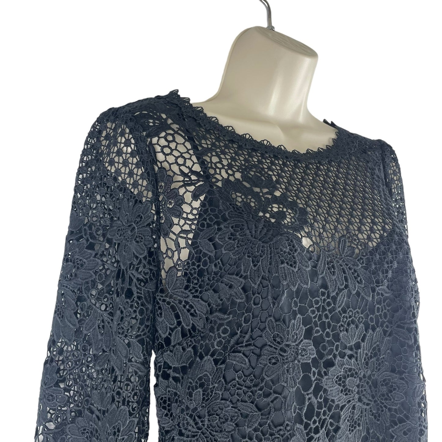 Joie Hemera Lace Yoke Long Sleeve Mini Dress Elegant Black Size 8