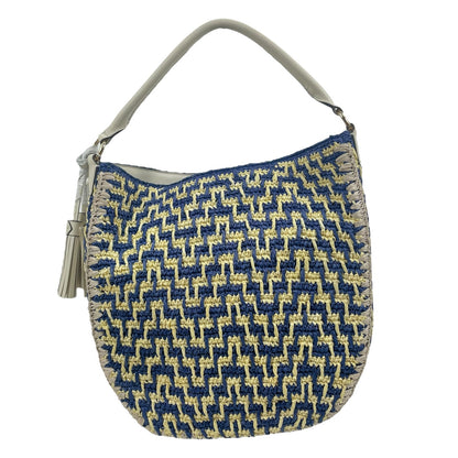 Tory Burch Thea Straw Bucket Shoulder Bag Natural White Blue