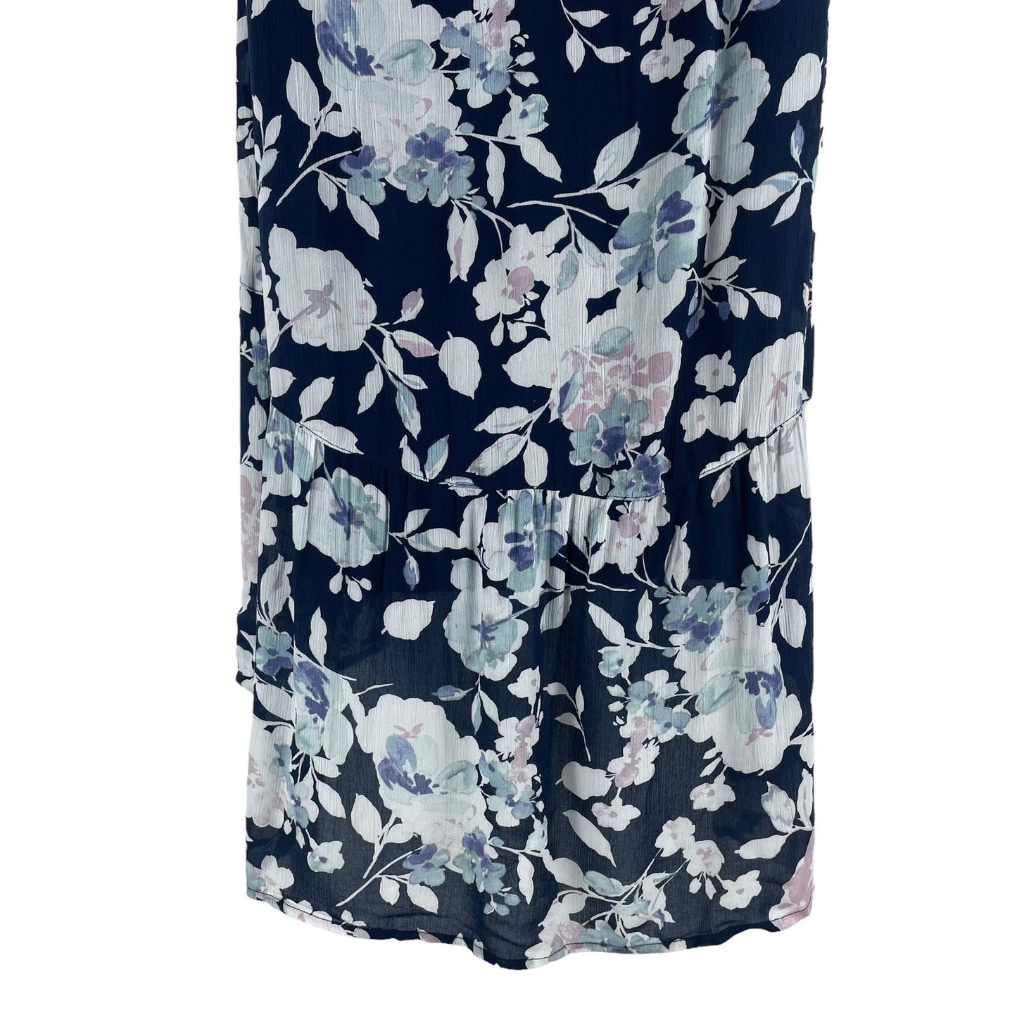 J. Jill Floral Printed Gauze Ruffle Hem Midi Dress Navy Blue Size XSP