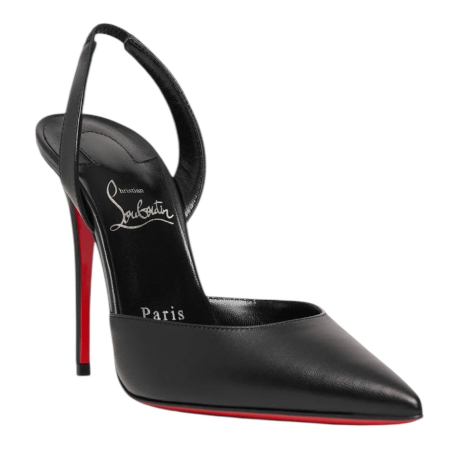 Christian Louboutin O Kate 100 Slingback Black Leather Pumps Size 37