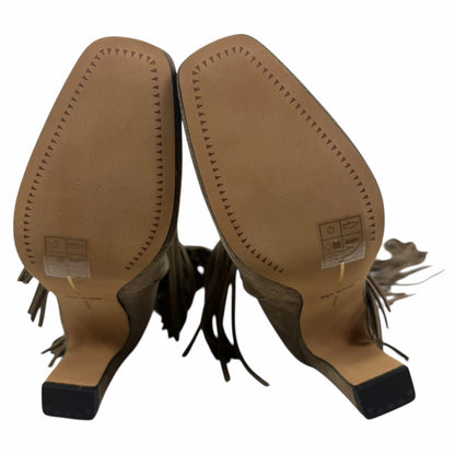 Dolce Vita Giano Fringed Knee High Heeled Boots Olive Suede Size 7.5