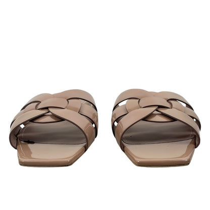 Saint Laurent YSL Tribute Nu Pieds Flat Sandal Patent Leather Nude Size 37