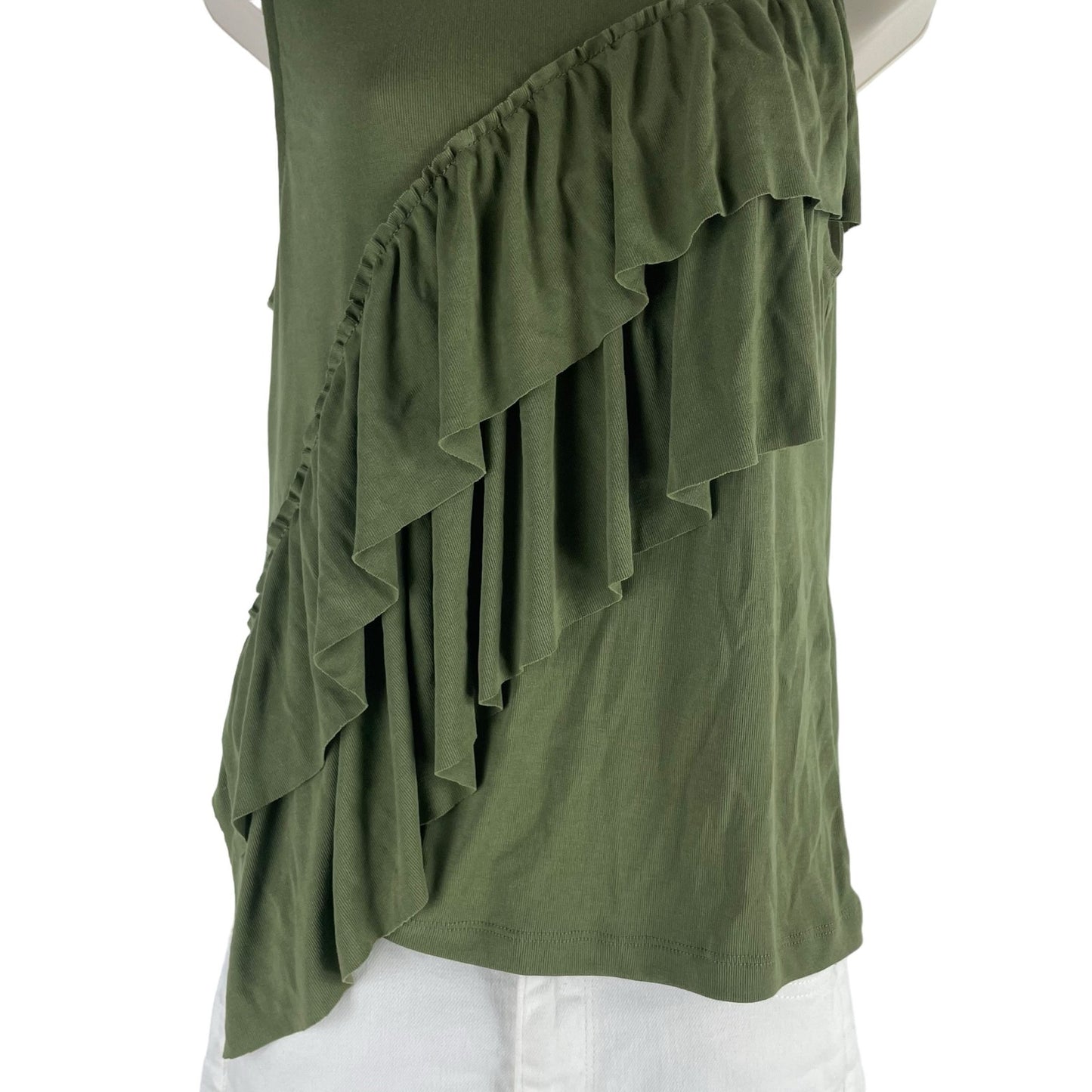 J. Crew Tiered Ruffle Drapey Crew Neck Tank Top Green Size M