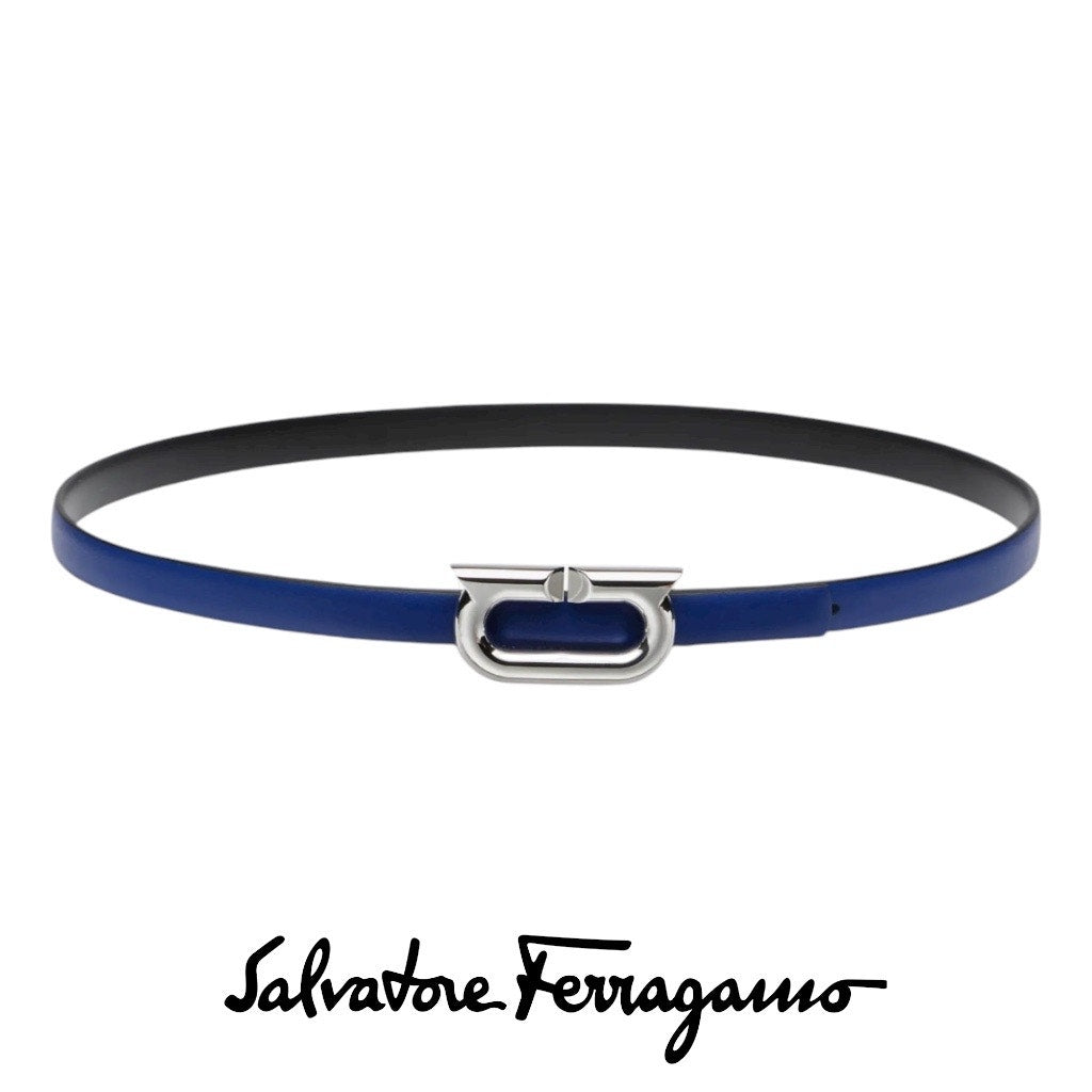 Salvatore Ferragamo Gancio Ellipse Skinny Leather Belt Size 80/32"