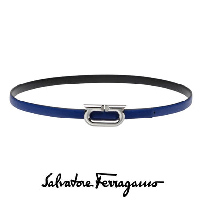 Salvatore Ferragamo Gancio Ellipse Skinny Leather Belt Size 80/32"