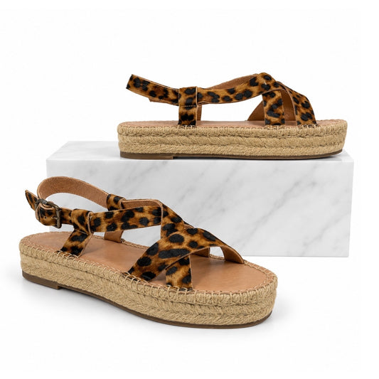 Madewell Malia Espadrille Platform Sandals Leopard Calf Hair Size 7.5