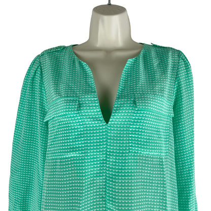 Joie Printed Silk Tunic Top V Neck Green White Size XS