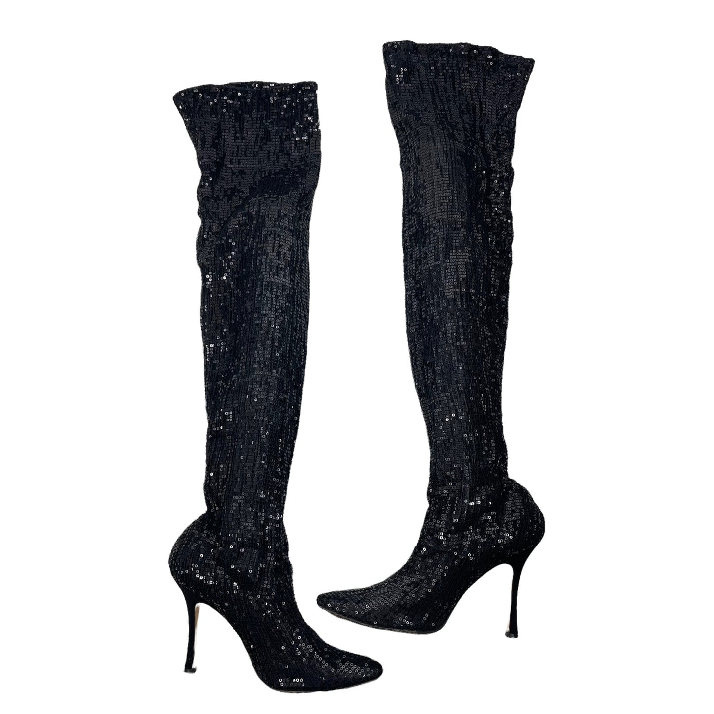 Manolo Blahnik Sequined Pascalare Over the Knee Boots Black Size 37.5