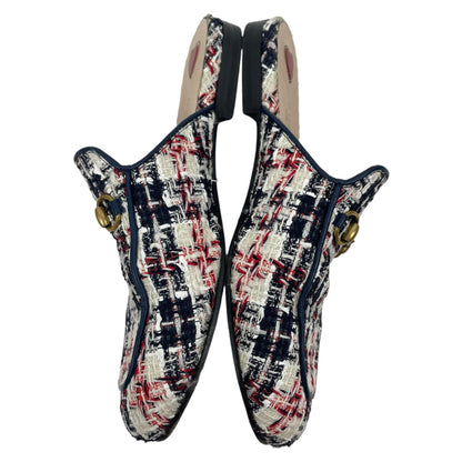 Gucci Princetown Tweed Mules Horsebit Gardenia Ink Blue Size 36.5