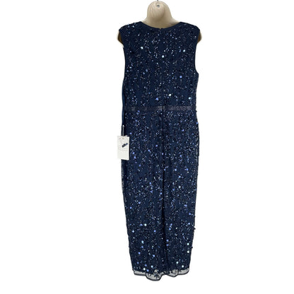 Mac Duggal Sequin Sleeveless Midi Dress 93767 Midnight Blue Size 12