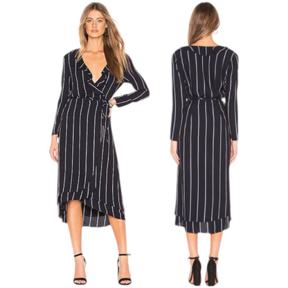 Rails Priya Metallic Striped Wrap Dress Knee Length Blue Black Size S